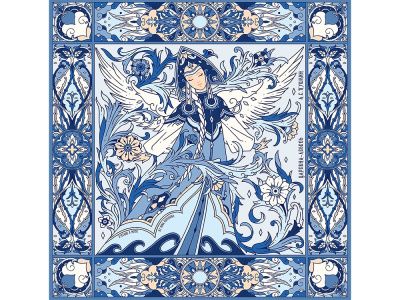 Платок «Царевна-Лебедь» 100% шелк, цвет: синий, белый, голубой, бежевый