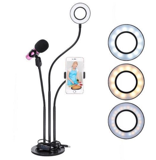 ED лампа Selfie с держателем для мобильного телефона и микрофона