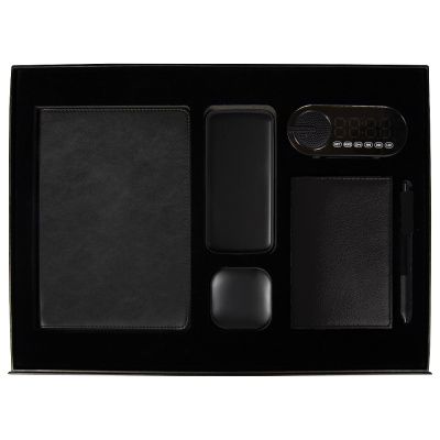 Набор подарочный Solution Prestige Sei (Ежедневник, беспроводной аккумулятор, зарядный кабель, колонка, ручка, обложка для паспорта), черный