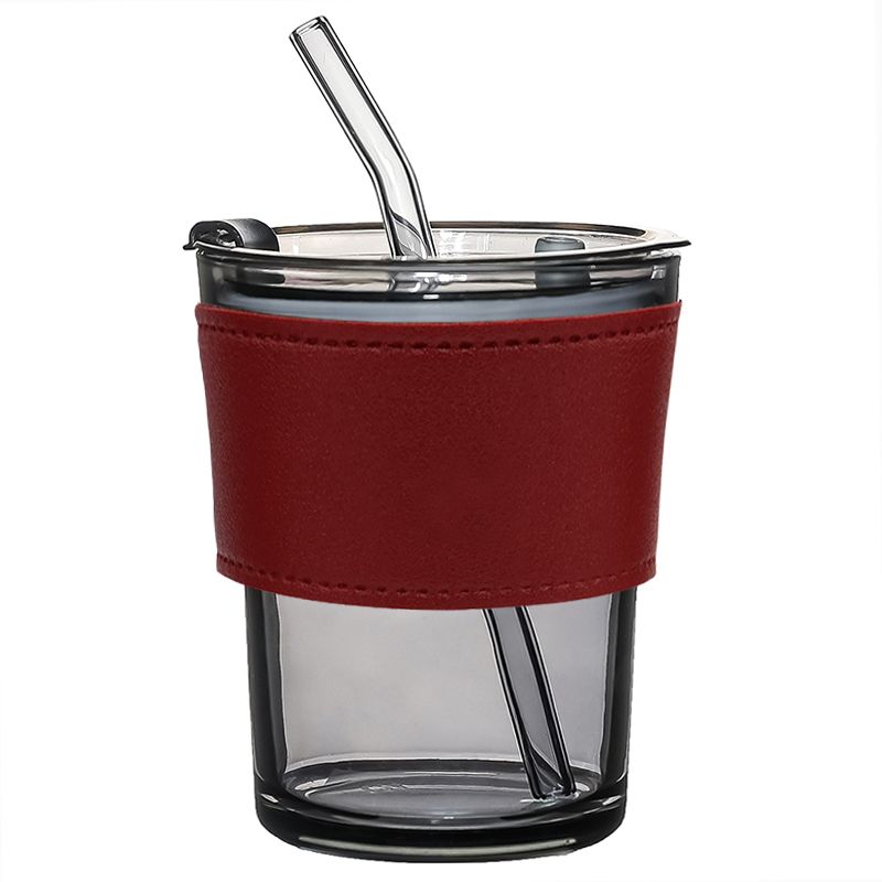 Стакан стеклянный с трубочкой и капхолдером Karamel, бордовый