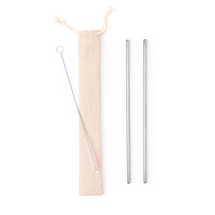 Коктейльные трубочки (2 шт.) с ершиком в чехле KALUX, 3,5х24,5см, нержавеющая сталь, хлопок