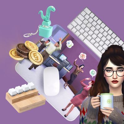 Подарочный набор "Симс офис": держатель, коврик для мыши, кейкапы, шоколад