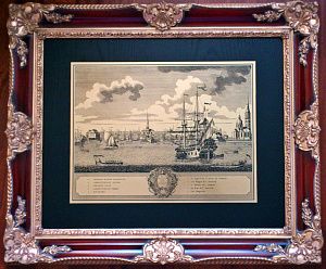 Гравюра "Вид Адмиралтейства и ИС в 1720 году" в vip раме