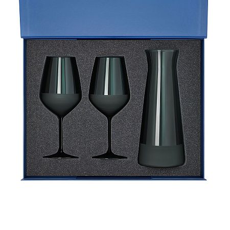 Подарочный набор декантер + 2 бокала для вина Эмеральд (Emerald) в синей коробке