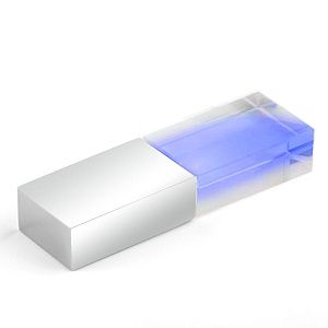 Флеш накопитель USB 2.0 Кристалл, металл/стекло, прозрачный/серебристый, подсветка синим, 32 GB