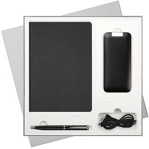 Подарочный набор Мун Ривер (Moon river), черный (ежедневник, ручка, аккумулятор)