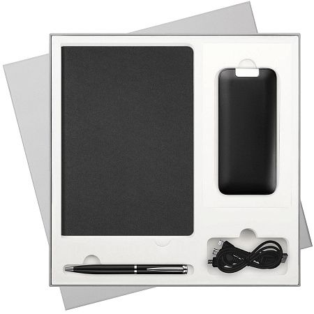 Подарочный набор Мун Ривер (Moon river), черный (ежедневник, ручка, аккумулятор)