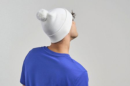 Шапка вязаная  двойная Wind-S с помпоном
