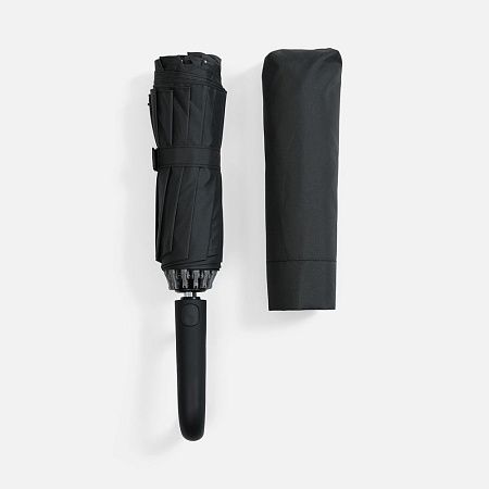 Зонт обратного сложения inLoop с ручкой-карабином, черный