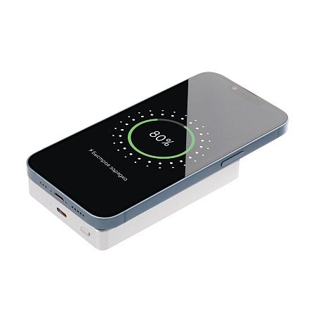 Внешний аккумулятор Атлантис Плюс PD (Atlantis PD Plus) 10000mAh с функцией беспроводной зарядки 15W, серебряный