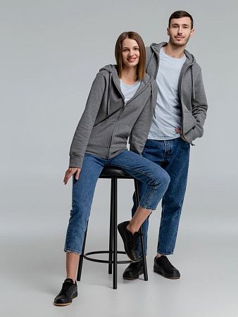 Толстовка на молнии с капюшоном унисекс King, темно-серый меланж, размер XS