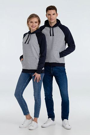 Толстовка унисекс Seattle, серый меланж с темно-синим, размер XL