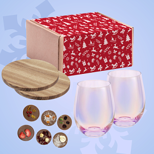 Подарочный набор "Званый ужин": бокалы 2 шт., костеры 2 шт., шоколад
