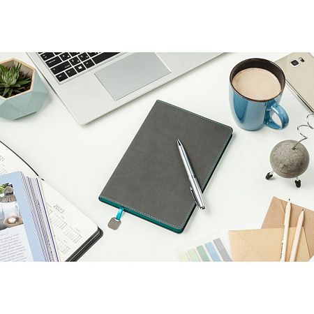 Ежедневник Flexy Latte Color А5, серый с бирюзовым срезом и бирюзовым форзацем, недатированный, в гибкой обложке