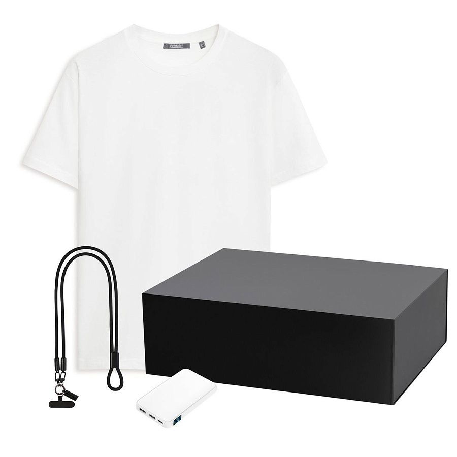 Набор с одеждой Крис (KRIS) (футболка, аккумулятор, кабель-ланьярд), белый/черный, XL