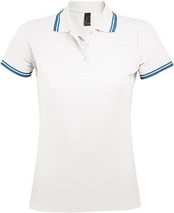 Рубашка поло женская Pasadena Women 200 с контрастной отделкой, черная с зеленым под нанесение