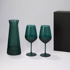 Подарочный набор декантер + 2 бокала для вина Эмеральд (Emerald) в черной коробке