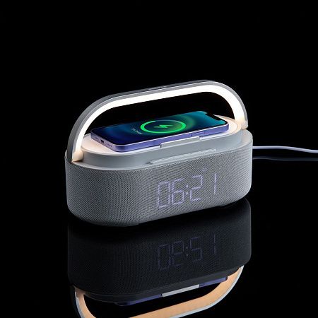 Колонка с часами и беспроводной зарядкой Veske ver.2, серая