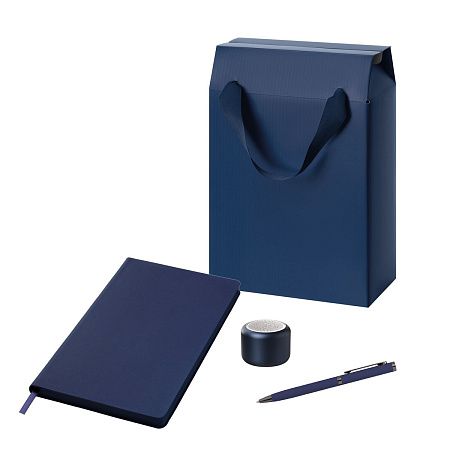 Подарочный набор Пэшн (Passion), синий (колонка, ежедневник, ручка, коробка-пакет)