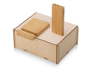 Подарочный набор с БЗУ и внешним аккумулятором «Bamboo Set», цвет: натуральный