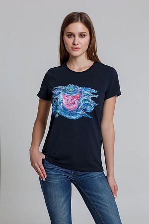 Футболка женская «Ван-Пиг», синяя, размер S