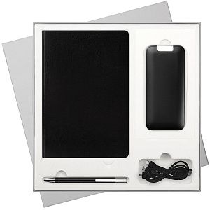 Подарочный набор Ривер Сайд (River side), черный (ежедневник, ручка, аккумулятор)