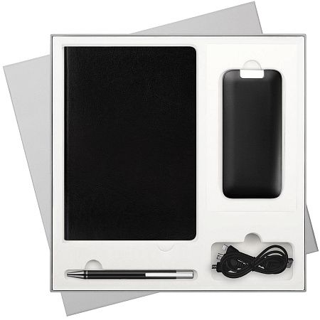 Подарочный набор Ривер Сайд (River side), черный (ежедневник, ручка, аккумулятор)