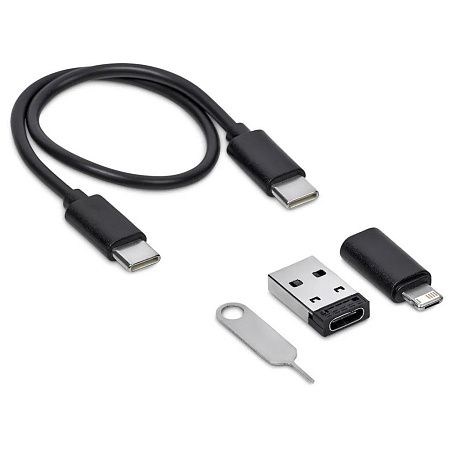 Кабель зарядный выдвижной USB Solid Line  60W 3-в-1 на Lightning, Micro-USB, Type-C «U50» 2,4 A, Quick Charge в пластиковом футляре, черный