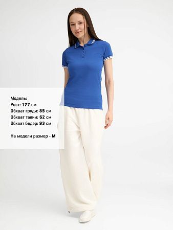 Рубашка поло женская Pasadena Women 200 с контрастной отделкой, ярко-синяя с белым, размер S