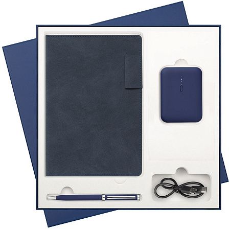 Подарочный набор Теоло (Teolo), синий (ежедневник, ручка, аккумулятор)