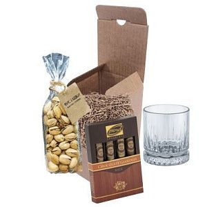 Подарочный набор "Карибский": стакан для виски, сигары, фисташки