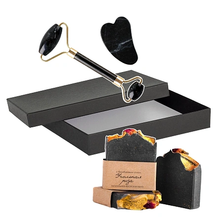 Подарочный набор «Чёрное золото»: Гуаша, массажный ролик, мыло