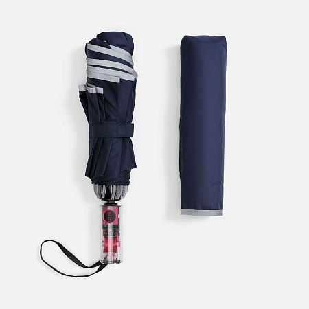 Зонт наоборот складной Futurum со светоотражающим кантом, темно-синий
