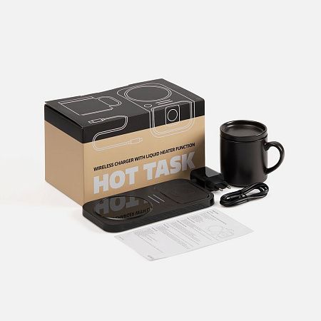 Беспроводное зарядное устройство с подогревом кружки Hot Task, черное