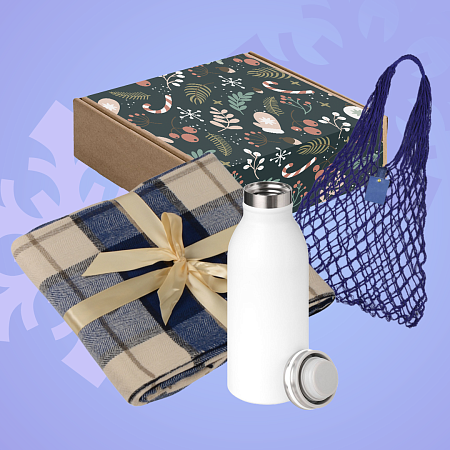 Подарочный набор "Ностальгия": плед, термобутылка, авоська