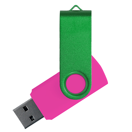 Флеш накопитель USB 2.0 Twister Сolor Mix 16GB, пластик Софт Тач/металл, розовый/зеленый