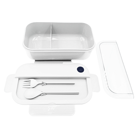 Герметичный контейнер для еды (ланч бокс) BON VOYAGE, пластиковый, белый с темно-синим элементом, 1100 мл.