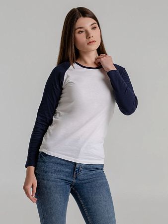 Футболка женская с длинным рукавом Milky Lsl, белая с темно-синим, размер S