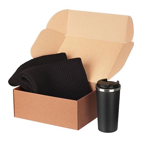 Подарочный набор Форгес (Forges), черный (шарф, термокружка)