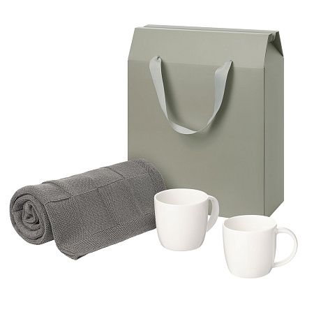 Подарочный набор Дафна (Dafna), Селла (Cella), серый в коробке-пакете (две фарфоровых кружки, плед)