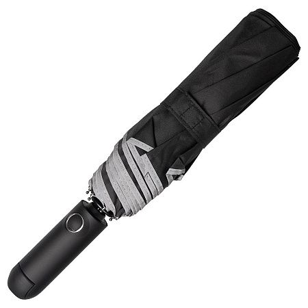 Зонт складной автоматический с фонариком Forest Walker, диаметр 95 см, радиус 21 дюйм, 8 панелей, со светоотражающей полосой в подарочной коробке, черный