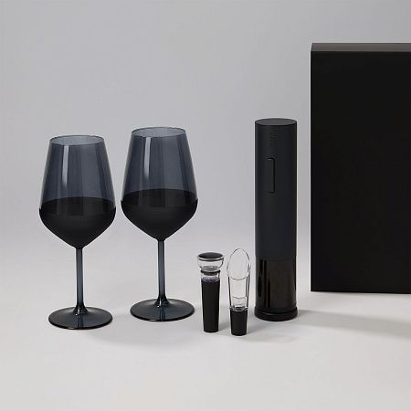 Подарочный набор 2 бокала для вина Блэк Эдишн (Black Edition) + набор для вина Сакраменто (Sacramento) в серой коробке