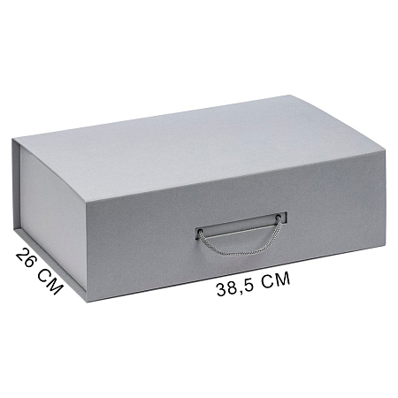 Подарочная коробка, размер 39*26,3*11 см, Solution Prestige Big Case Linen с магнитным клапаном и ручкой , с EVA ложементом 36,8*25,1*4 см под индивидуальную вырубку, серебристая, 