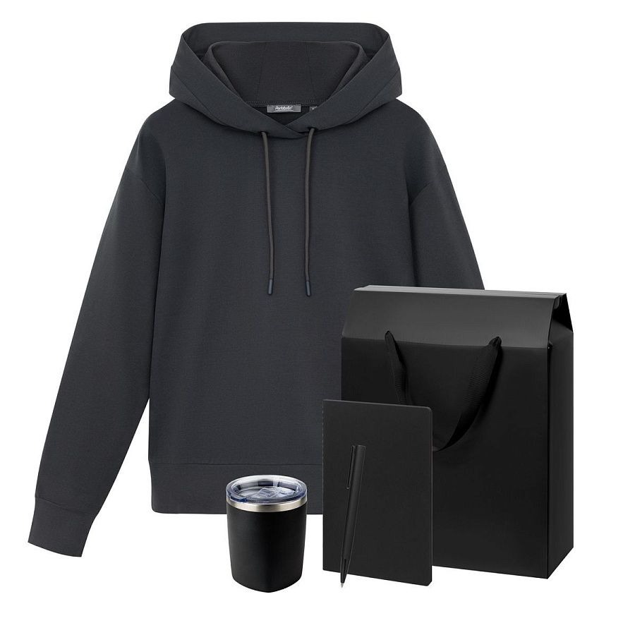 Набор с одеждой Алекс (Alex) (худи, термокружка, блокнот, ручка), черный, XL
