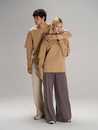 Футболка оверсайз с двойным рукавом Kosmos, бежевая, размер XL/2XL