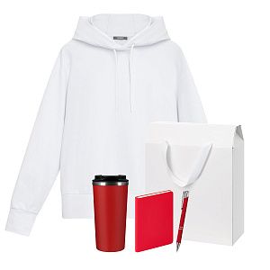 Набор с одеждой Алекс (Alex) (худи, термокружка, ежедневник, ручка), красный/белый, S