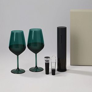 Подарочный набор 2 бокала для вина Эмеральд (Emerald) + набор для вина Сакраменто (Sacramento) в серой коробке