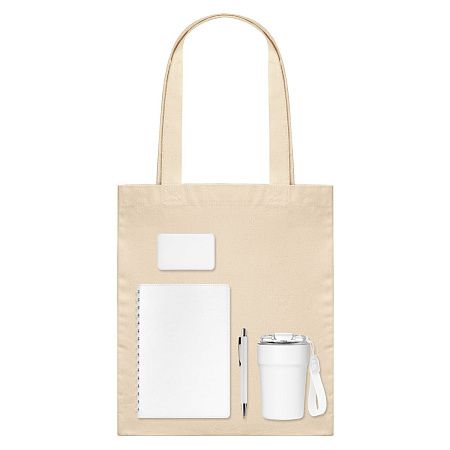 Подарочный набор Велком Пак (Welcome Pack), белый (термокружка, ежедневник, ручка, ЗУ, шоппер)