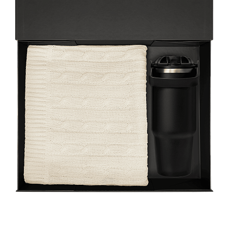 Подарочный набор Монтана (Montana), черный (плед, термокружка)