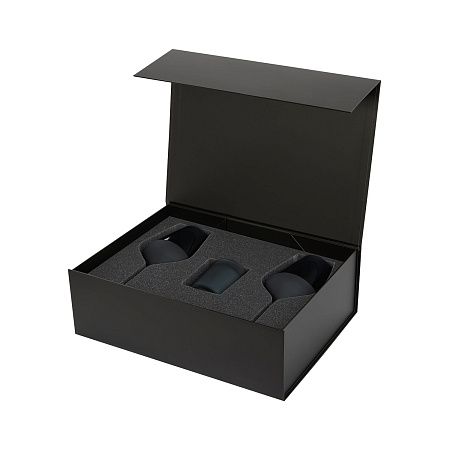 Подарочный набор свеча Энигма (Enigma) + 2 бокала для вина Сапфир (Sapphire) в черной коробке